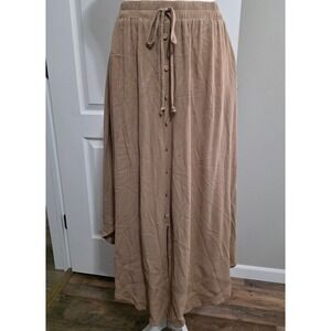 Final Touch Womens Earthy Tan Asymmetric Hem Midi Skirt Sz M Boho Festival Fairy